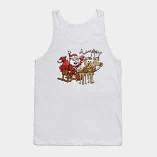 Santa Claus sitting in his sledge with two reindeers. Tank Top